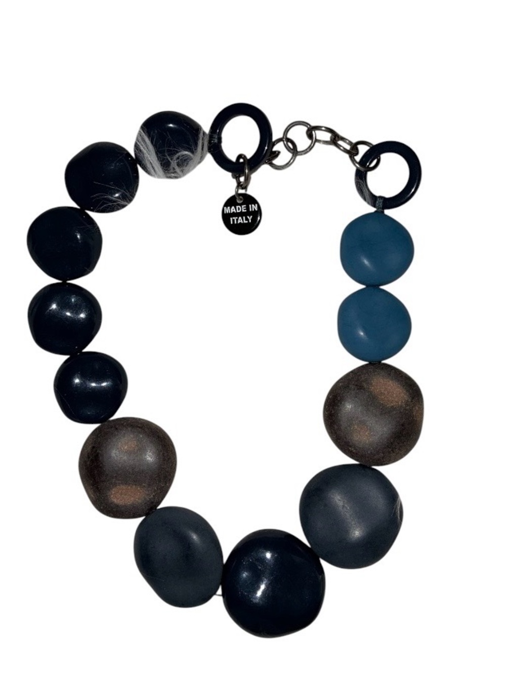 Alisha D Italy Designer Navy Blue & Gray Beads Chunky Statement Necklace